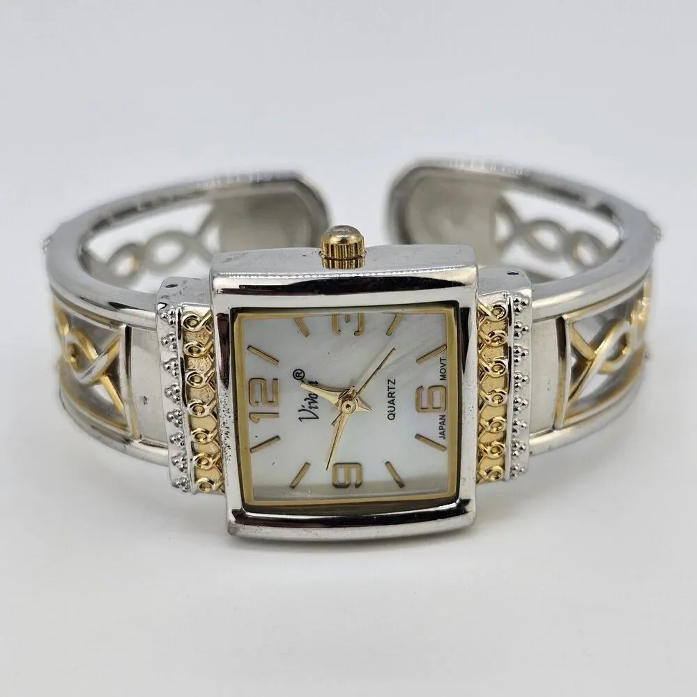 Vivani Women's Cuff‎ Watch 25MM White Dial Two Tone Bracelet Band 6